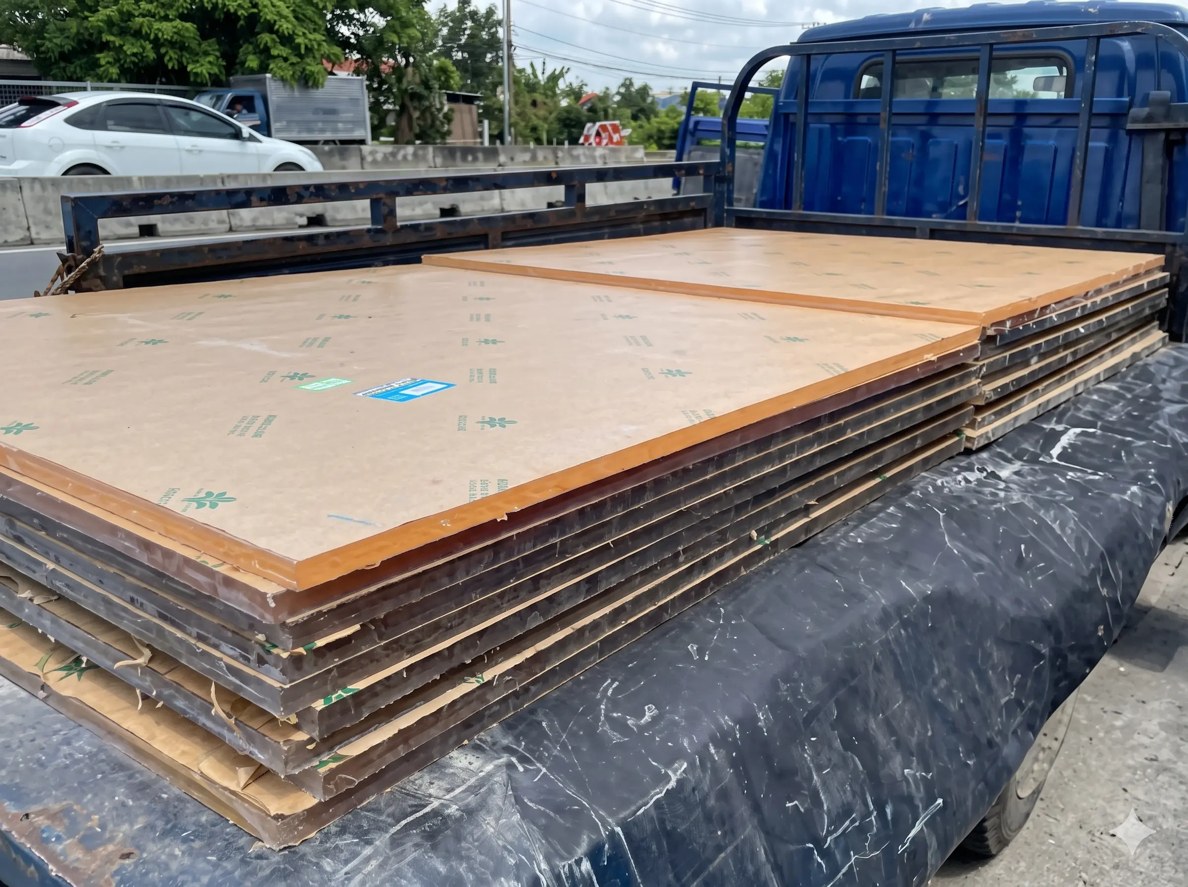 Tấm nhựa mica khổ lớn giá rẻ tại TPHCM Alu Phương Nam được xếp lên xe tải